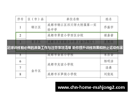 足球训练前必做的准备工作与注意事项清单 助你提升训练效果和防止运动伤害 足球训练前必做的准备工作与注意事项清单 助你提升训练效果和防止运动伤害