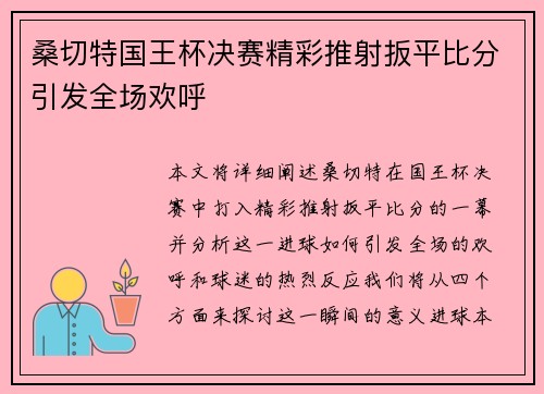 桑切特国王杯决赛精彩推射扳平比分引发全场欢呼
